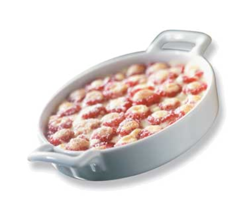 (BC0714) Creme Brulee Dish, 8-3/4 oz., 5-3/4'' x 5'' x 1-1/4''H, oval, handled, oven,  glazed, porcelain, white, Belle Cuisine