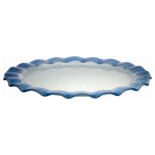 Kalydo Tray, 19-1/2'' dia., round, flair design, 12 mm tempered glass, aqua finish