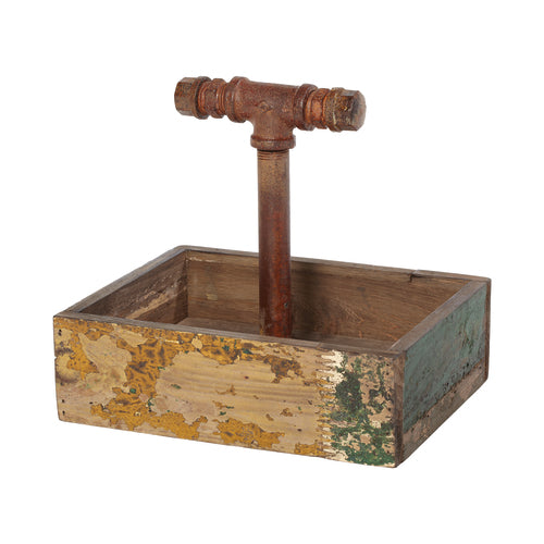 Condiment/Drink Caddy, 9'' x 7'', 8-1/4'', rectangular, center ''T'' shaped handle, reclaimed wood