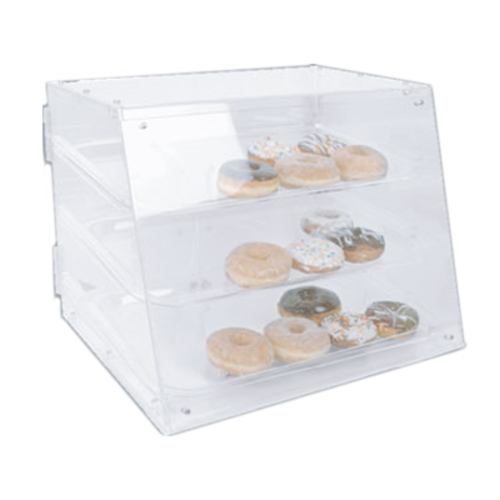 Pastry Display Case, 21'' x 17-1/4'' x 16-1/2'', sloped front, hinged rear doors, 3 trays, non-refrigerated