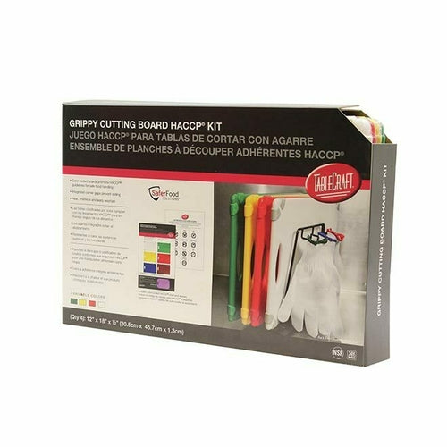 Cash & Carry Grippy Cutting Board HACCP Kit, 12'' x 18'', integrated handle, anti-slip grips