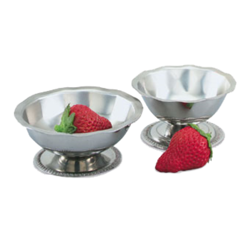 Sherbet Dish, 5 oz., stainless, paneled, scalloped top, 2-1/4'' high, imported