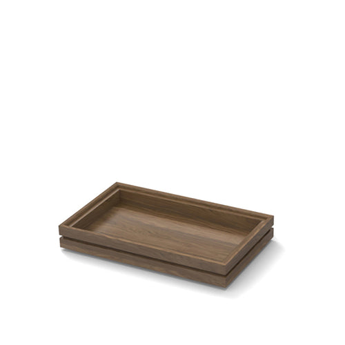 Flow Tray 1/4 GN size 10-2/5'' x 6-3/10'' x 1-1/2''H rectangular walnut lacquered  , Silver Stock Tier
