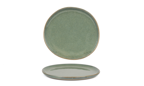 Artefact Plate, 9'' dia., round, porcelain, reactive finish, moss