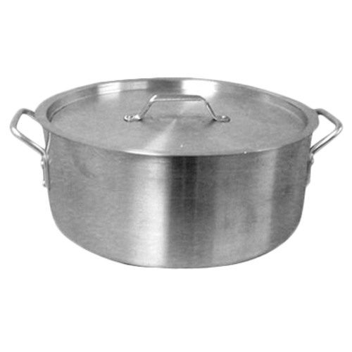 Brazier Pot, 24 quart capacity, with cover, 6 mm thick, extra heavy, flat bottom, aluminum, mirror-finish