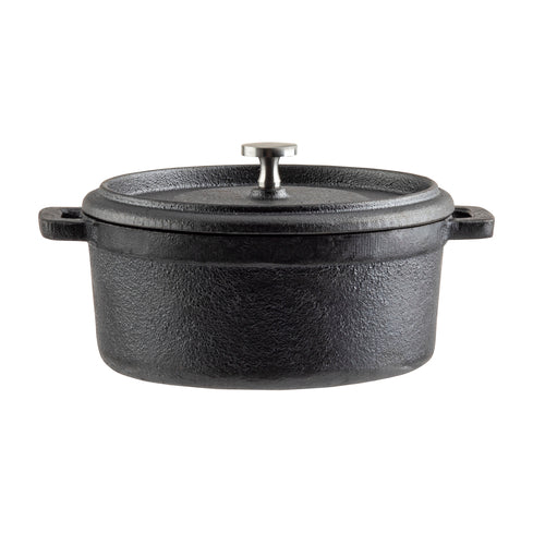 Cocotte, 16 oz., with lid & handles, stainless steel knob, cast iron, black