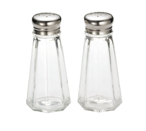 Salt/Pepper Shaker, 3 oz., paneled glass, dishwasher safe, stainless steel tops