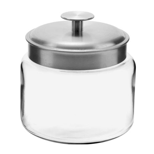 Mini Jar, 96 oz., 6-7/8'' dia. x 9-1/4''H, stainless steel cover, brushed finish, glass, clear