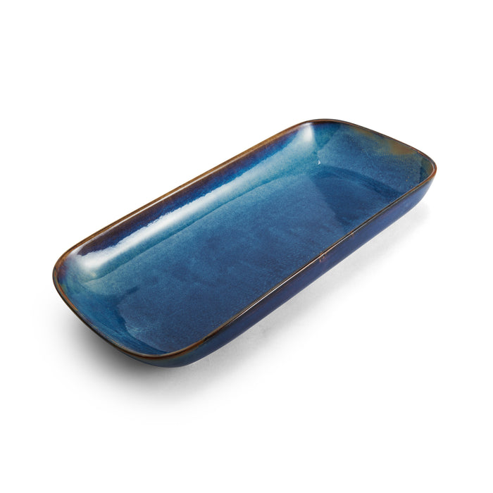 Starlit Dish/Tray, 21''L x 10-1/4''W, rectangular, deep,  vitrified porcelain, blue