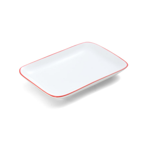 Bistro Plate, 9''L x 5-1/5''W, rectangular, coupe, vitrified porcelain, white with red band