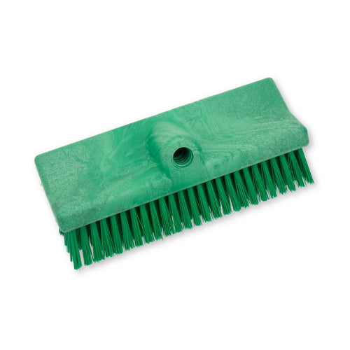 Sparta Dual Surface Floor Scrub Brush Head Only, 10''L plastic block, split shape, threaded handle hole, crimped polyester bristles, green, BPA Free