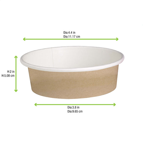 Buckaty Take Out Container, 12 oz., 4.49'' dia. x 2.4''H, round, stackable, microwaveable, freezer safe, grease resistant, leak proof, recyclable, Kraft paper