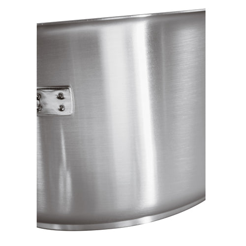 Stock Pot, 27 qt., 12-1/2'' dia. x 12-1/2''H, stainless steel sandwiched around aluminum plate, without lid, induction ready, dual welded handles, Paderno, Series 1000, NSF