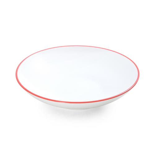 Bistro Bowl, 34 oz., 9-1/2'' dia., round, shallow, coupe, vitrified porcelain, white with red band