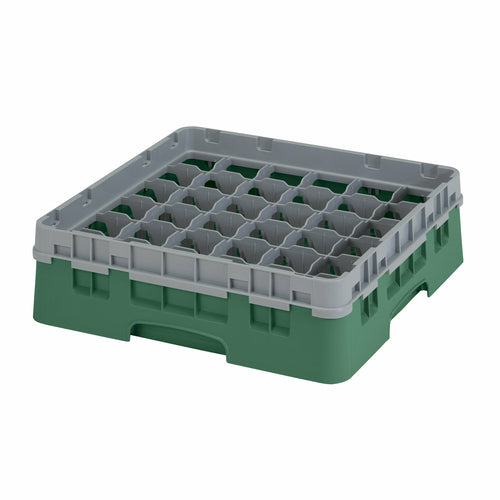 Camrack Glass Rack, with soft gray extender, full size, 19-3/4'' x 19-3/4'' x 5-5/8'', (36) compartments, 2-7/8'' max. dia., 3-5/8'' max. height, Sherwood green, HACCP compliant, NSF
