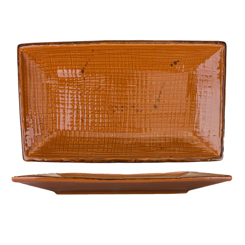 Platter, 12-1/4'' x 7-3/8'', rectangular, embossed, speckled, rolled edge,stoneware, terracotta, Savannah