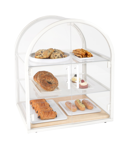 Blonde Arched Display Case, 18-1/2'' x 21'' x 25-3/4''H, ambient, (3) shelves, clear doors and panels