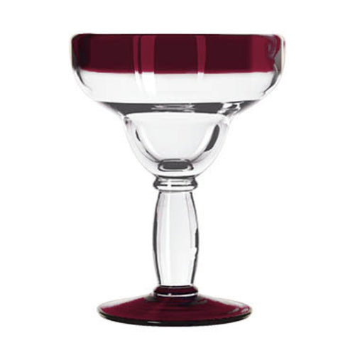 Margarita Glass, 12 oz., with red rim and foot, anneal treated,  hand blown, glass, Aruba (H 6-3/8''; T 4-5/8''; B 3-1/2''; D 4-5/8'')