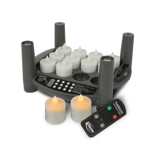 Rechargeable Candle Set 2.0t Includes (12) Tealight Timer Candles (1) 11-3/4'' X 9-3/4'' X 9-3/4''H