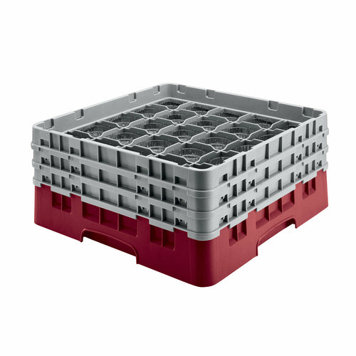 Camrack Glass Rack, with (2) soft gray extenders, full size, low profile, 19-3/4'' x 19-3/4'' x 7-1/4'', (36) compartments, 2-7/8'' max. dia., 6-1/8'' max. height, cranberry,
