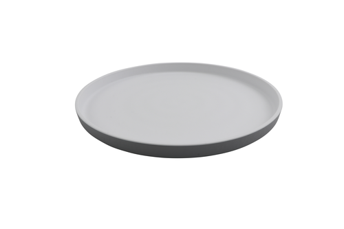 Roca Dinner plate, 11'' dia., round, melamine, white matte inside/ gray matte outside