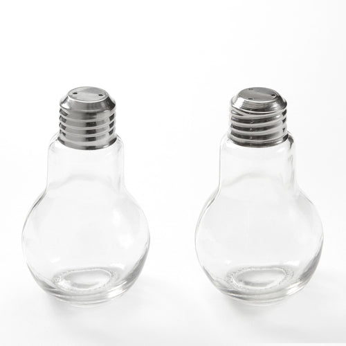 Lightbulb Salt & Pepper Shaker Set, 4 oz., 2-1/8'' dia. x 4''H, stainless steel tops, glass, clear