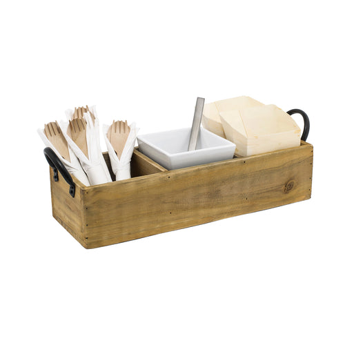 Rustic Wood Condiment Holder 13-3/4'' X 4-3/4'' X 3-3/4'' (3) Square Compartments