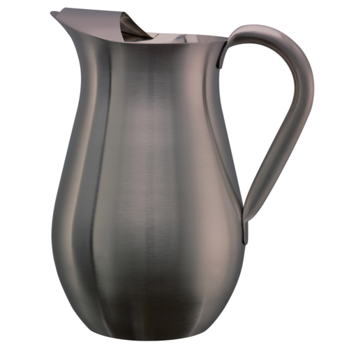 Bell Pitcher, 2 liters (67.6 oz.), 5-3/4'' x 8-1/2'' x 9-1/2'', thick handle, with ice guard, dishwasher safe, 18/8 stainless steel, brushed finish, dark tungsten