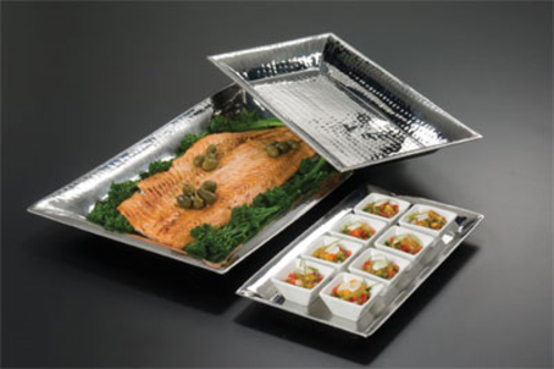 Serving Tray, 18-3/4''L x 9-3/4''W x 1-3/8''H, rectangle, stainless steel, hammered finish
