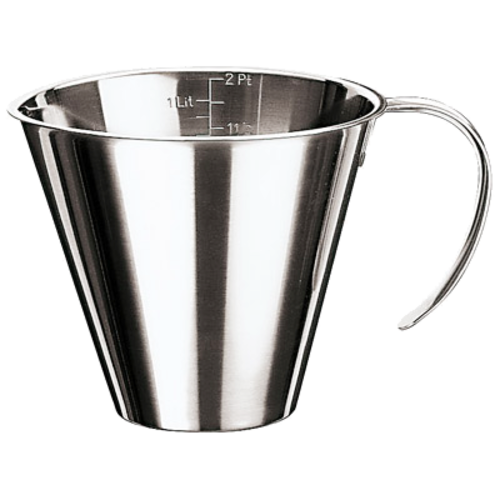 Measuring Jug, 1 qt., 5-7/8'' dia. x 5-1/8''H, spouted, stackable, stainless steel, Paderno, Bakeware