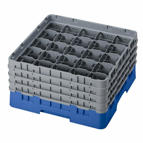 Camrack Glass Rack, with (4) soft gray extenders, full size, 19-3/4'' x 19-3/4'' x 10-1/2'', (25) compartments, 3-7/16'' max. dia., 8-1/2'' max. height, blue, HACCP compliant, NSF
