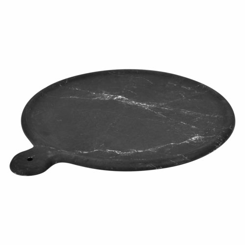 Carrara Collection Marble Platter, 17-3/4'' x 15'' x 1/2''H, round, with handle, melamine, black, Dalebrook
