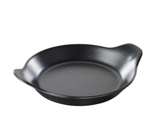 (D360N) Dish, 7 oz., 6'' dia. x 1-1/2''H, round, eared, cast iron style, porcelain, black, French Classics