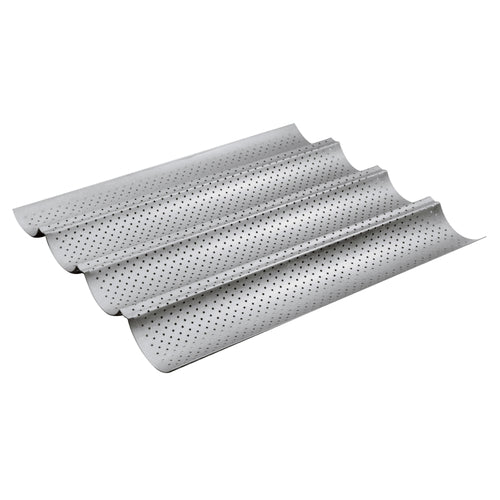 Baguette Pan, 14-7/8''L x 12-7/8''W x 1''H, 4 rows, steel with non-stick coating, Paderno, Bakeware