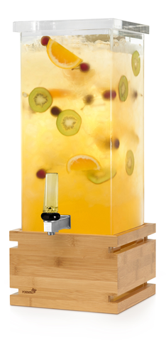 Rosseto Beverage Dispenser, 3 gallon, 9.8''D x 9.8''W x 19.25''H, square, natural bamboo base