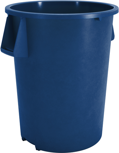 Bronco Waste Bin Trash Container, 55 gallon, 33''H x 26-1/2'' dia., round, stackable, blue