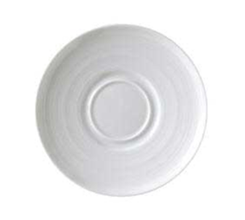 Saucer, 6'' dia., round, double well, embossed, polished foot, porcelain, bright white