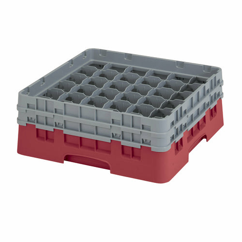 Camrack Glass Rack, with (2) soft gray extenders, full size, low profile, 19-3/4'' x 19-3/4'' x 7-1/4'', (36) compartments, 2-7/8'' max. dia., 5-1/4'' max. height, cranberry, HACCP compliant, NSF