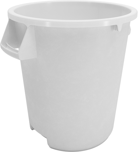 Bronco Waste Bin Trash Container, 10 gallon, 17-9/20''H x 15-3/5'' dia., round, stackable, double-reinforced stress ribs, ergonomic handles, integrated bag cinches, drag skids, deep hand holds on base, polyethylene, white, NSF, Made in USA
