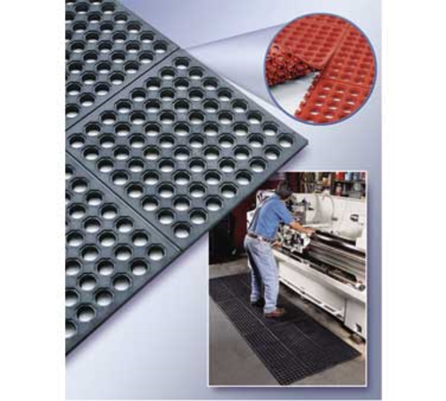 VIP Prima Connecting Rubber Mat System, 3' x 3', 1/2'' thick, anti-fatigue & anti-slip, molded rubber snaps together