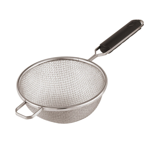 Strainer, 9'' dia. x 10-5/8'' L, double mesh, stainless steel, ABS handle