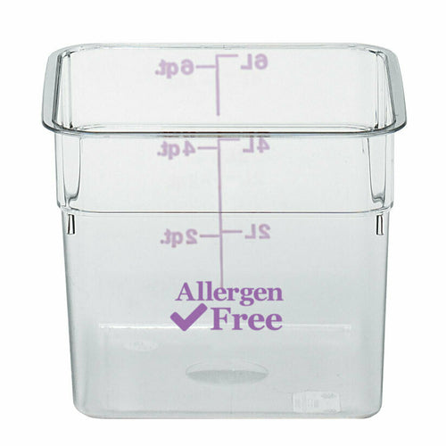 CamSquare Food Container, 18 qt., 11-1/4''L x 12-1/4''W x 12-5/8''H, with handles, allergen-free purple, allergen-free logo imprinted, polycarbonate.