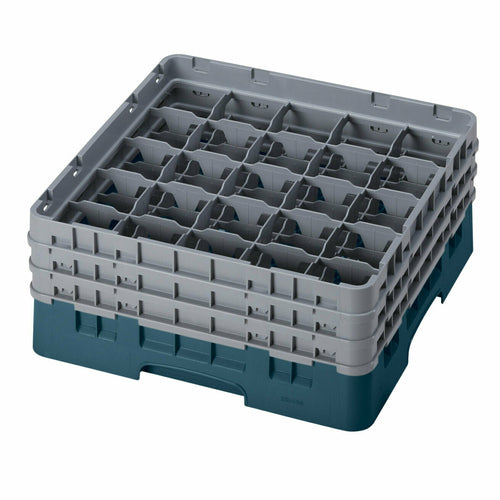 Camrack Glass Rack, with (3) soft gray extenders, full size, 19-3/4'' x 19-3/4'' x 8-7/8'', (25) compartments, 3-7/16'' max. dia., 6-7/8'' max. height, teal
