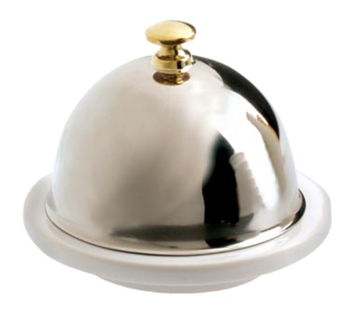 (J98+CI) Butter Dish, 2-1/2 oz., 3-1/2'' dia. x 2-3/4''H, with stainless steel lid, glazed, porcelain, white, Les Essentiels