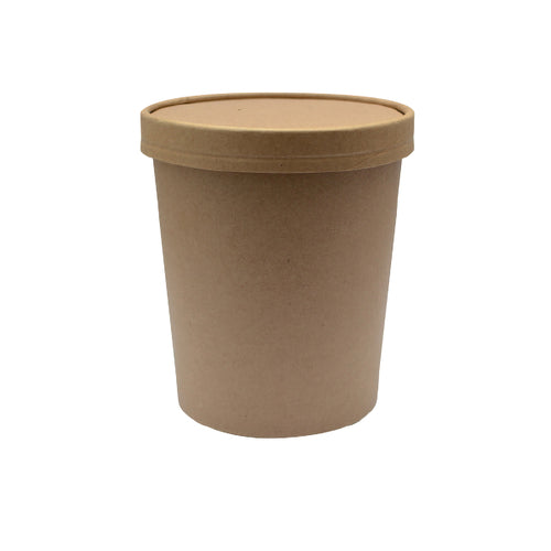 Grab & Go Soup Cup, 18 oz., 3.8'' dia. x 4.5''H, round, with vented lid, freezer & microwave safe, grease resistant, freezer safe, recyclable, Kraft paper, brown