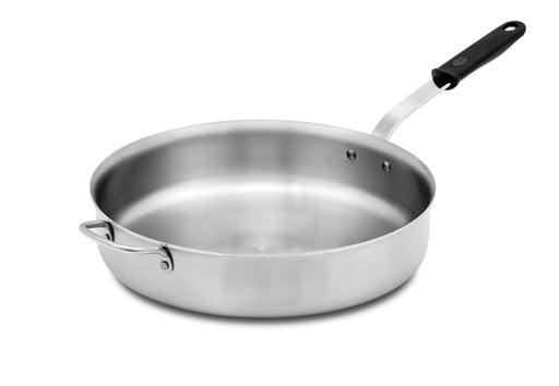 Tribute 3-Ply Saute Pan, 6 quart (5.7 liter), 12'' dia., silicone handle, riveted, heat resistant up to 450F continuous use, 600F induction, gas, electric, ceramic cooktops, NSF