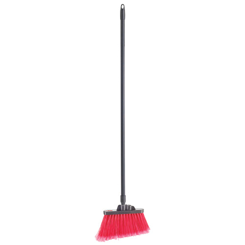 Angle Broom, 48L fiberglass handle, medium duty, flagged, red bristle
