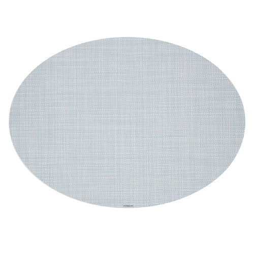 Mini Basketweave Table Mat, 14'' x 19-1/4'', Oval, Sky, Microban antimicrobial protection