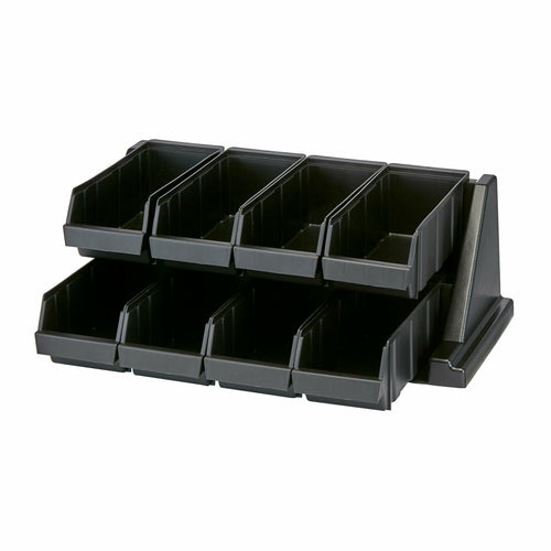 Versa Organizer Rack, with (8) bins, 25-1/8''L x 17-1/4''D x 9-1/4''H, polyethylene, black