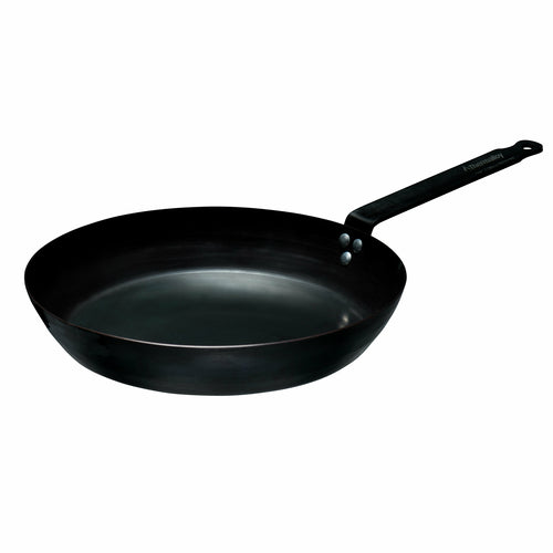 Thermalloy Fry Pan, 7-4/5'' dia. x 1-3/5''H, operates with gas/electric/ceramic/halogen/induction cooktops, non-stick, oven safe up to 200C/392F, pre-seasoned, carbon steel, black, PFOA Free, PTFE Free